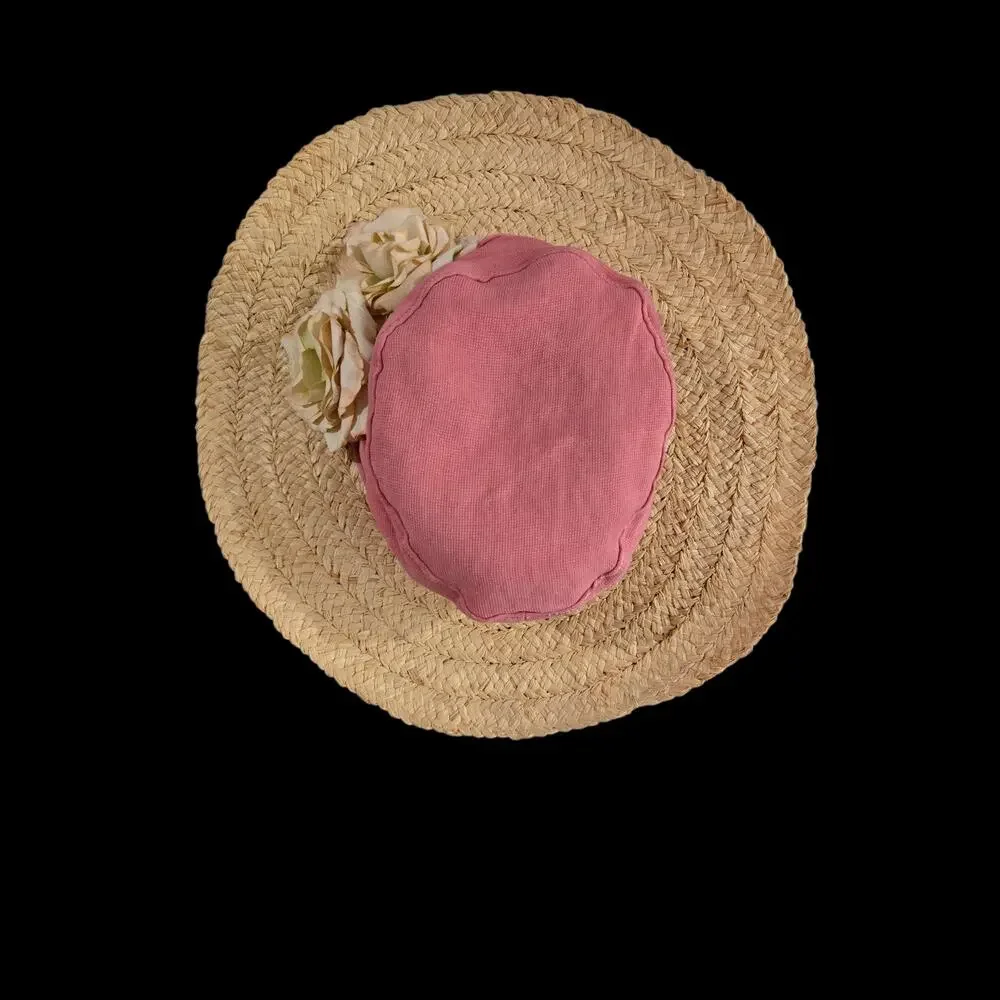 Vintage Hoodlums Ltd Floppy Sun Hat Pink Flowers Straw Brim Cottagecore One Size - Picture 10 of 16